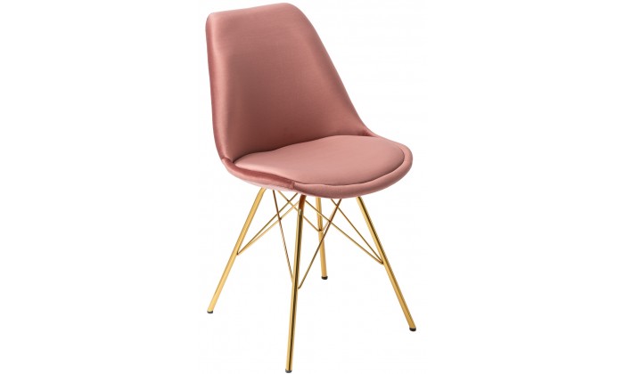 Chaise de salle à manger design scandinavia  velours rose pieds gold  MODILUX