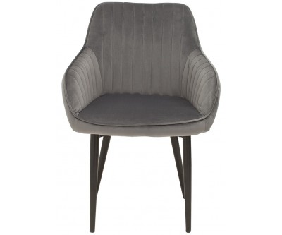 Chaise de salle à manger design avec accoudoir gris silver velours DOWNTON