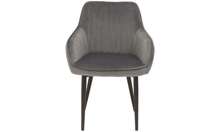 Chaise de salle à manger design avec accoudoir gris silver velours DOWNTON
