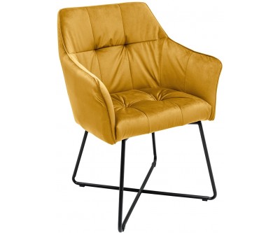 Chaise de salle à manger design avec accoudoir fauteuil en velours jaune moutarde  HERE
