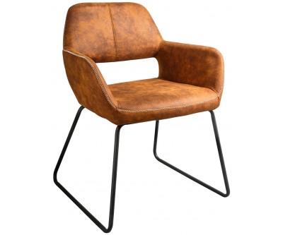 Chaise de salle à manger design avec accoudoir fauteuil en microfibre brun antique HELENE