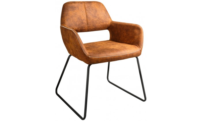 Chaise de salle à manger design avec accoudoir fauteuil en microfibre brun antique HELENE