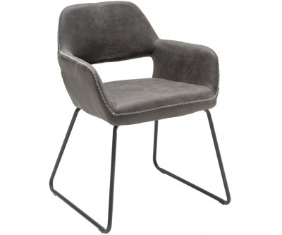 Chaise de salle à manger design avec accoudoir fauteuil en microfibre gris antique HELENE