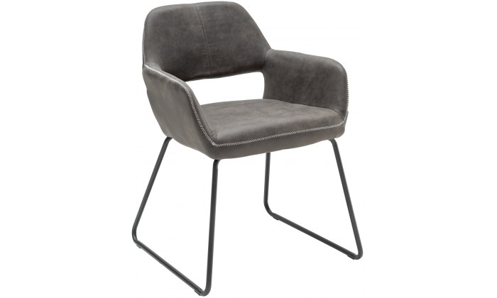 Chaise de salle à manger design avec accoudoir fauteuil en microfibre gris antique HELENE