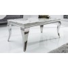 Table de salle à manger design baroque en acier inoxydable poli et verre trempé sécurit blanc 12mm CASTER