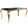 Table de salle à manger design baroque en acier gold poli et verre trempé sécurit noir 12mm CASTER