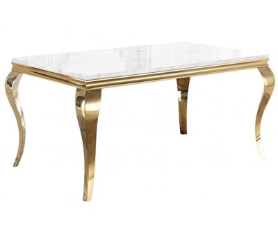 Table de salle à manger design baroque en acier gold et marbre blanc CASTER