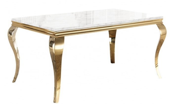Table de salle à manger design baroque en acier gold et marbre blanc CASTER