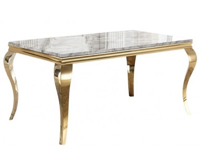 Table de salle à manger design baroque en acier gold et marbre blanc CASTER