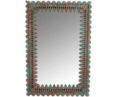 Miroir Oriental Bois De Manguier Azur/Orange