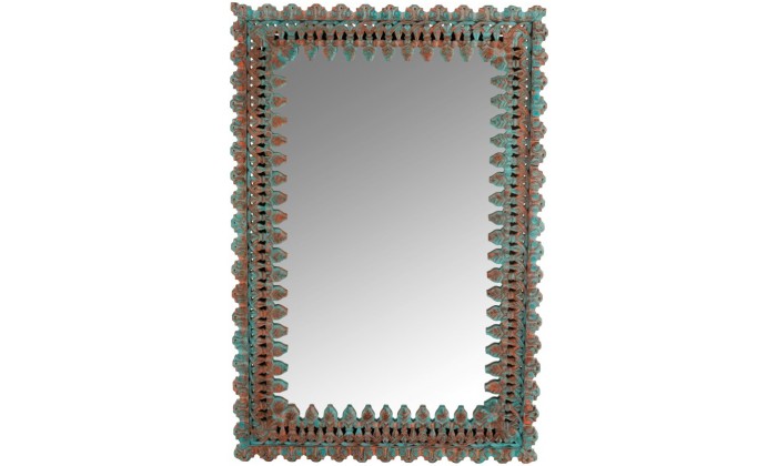 Miroir Oriental Bois De Manguier Azur/Orange