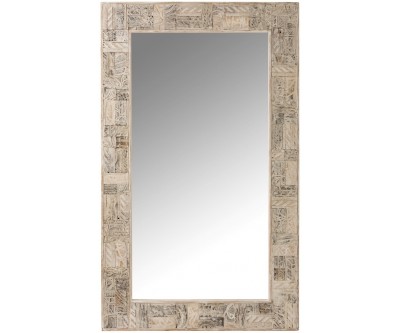 Miroir Symboles Rectangulaires Bois Recyclé Blanc Délavé