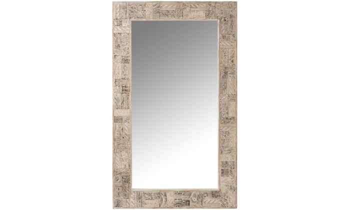 Miroir Symboles Rectangulaires Bois Recyclé Blanc Délavé