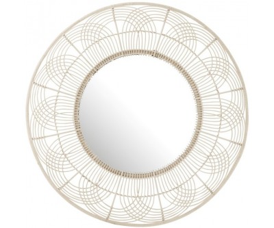 Miroir Rond Fleur Bambou Blanc