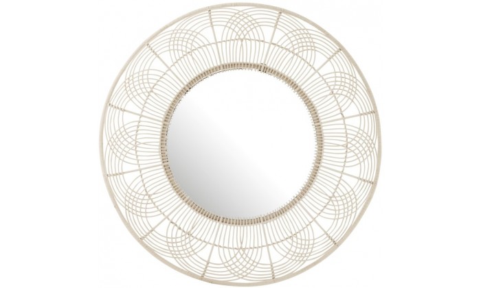 Miroir Rond Fleur Bambou Blanc