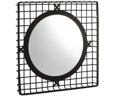 Miroir Rond Carre Bambou Noir