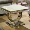 Table de salle à manger ultra design en acier inoxydable poli et plateau au choix GUCCI
