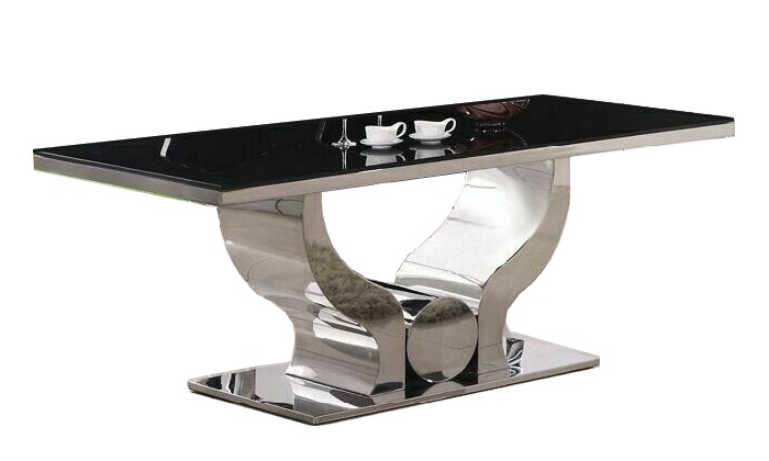 Table de salle à manger ultra design en acier inoxydable poli et plateau au choix CHANEL