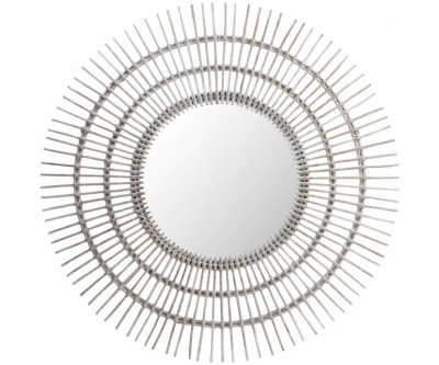 Miroir Rond Ethnique Rotin Blanc Large
