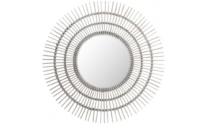 Miroir Rond Ethnique Rotin Blanc Large