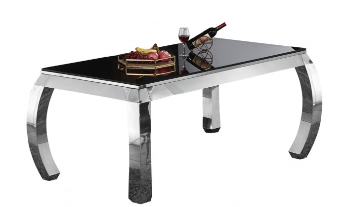 Table de salle à manger ultra design en acier inoxydable poli et plateau au choix CUSTER