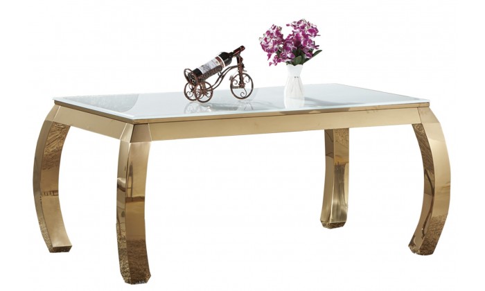 Table de salle à manger ultra design en acier inoxydable gold et plateau au choix CARRARA