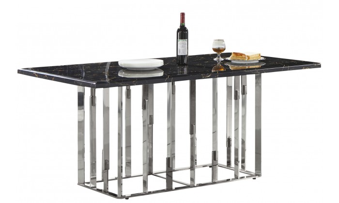 Table de salle à manger ultra design en acier inoxydable poli et plateau au choix ROBERTO