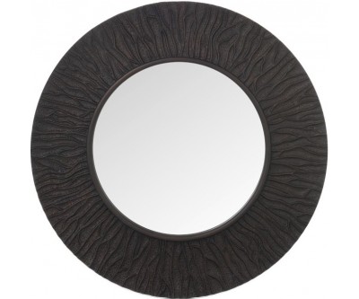 Miroir Nervures Rond Pu/Verre Marron Fonce