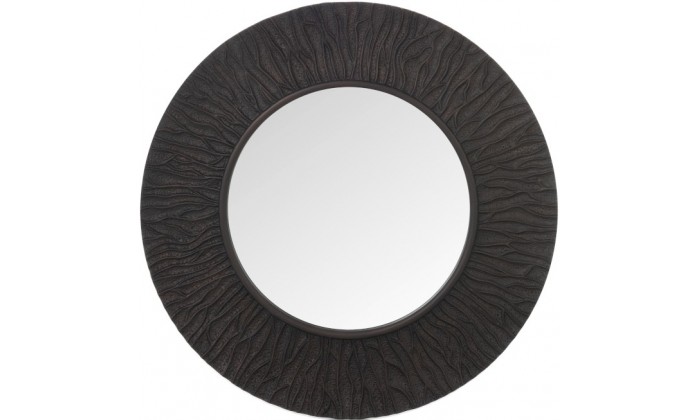 Miroir Nervures Rond Pu/Verre Marron Fonce