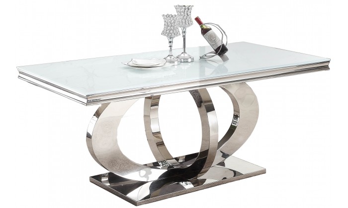 Table de salle à manger ultra design en acier inoxydable gold et plateau au choix YVESSAINT