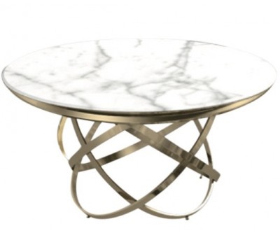 Table de salle à manger rond  ultra design en acier inoxydable gold et plateau au choix CALIMERA