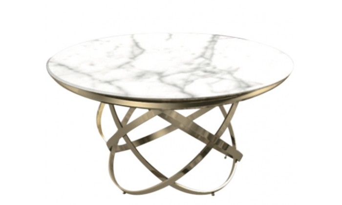 Table de salle à manger rond  ultra design en acier inoxydable gold et plateau au choix CALIMERA