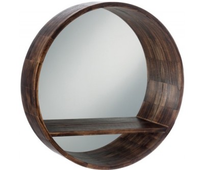 Miroir Rond Tablette Bois Marron Large