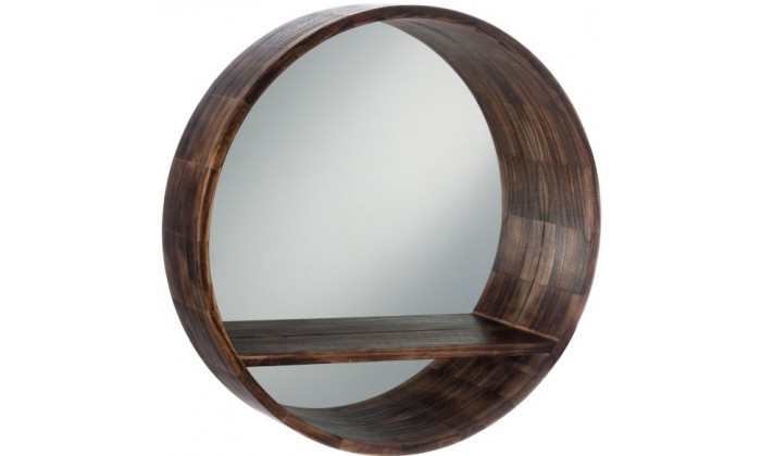 Miroir Rond Tablette Bois Marron Large