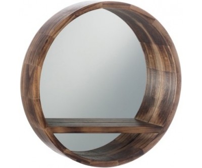 Miroir Rond Tablette Bois Marron Small