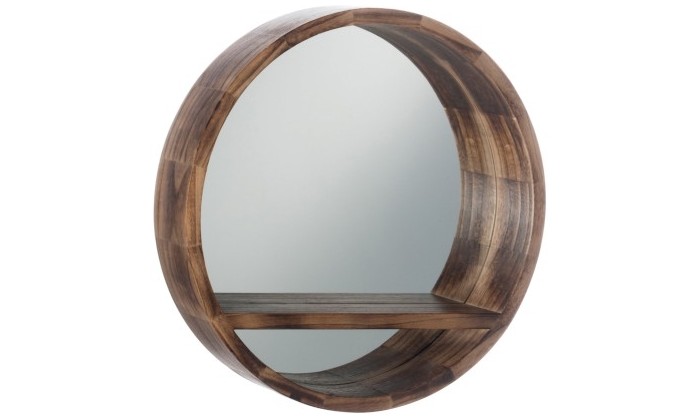 Miroir Rond Tablette Bois Marron Small