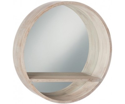 Miroir Rond Tablette Bois White Wash Large