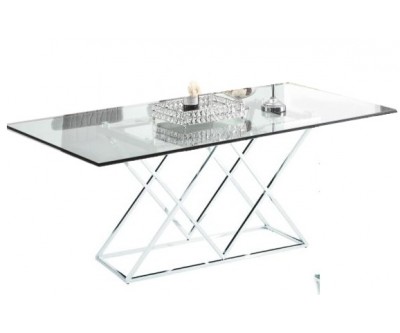 Table de salle à manger ultra design en acier inoxydable silver et plateau vitre IDEA