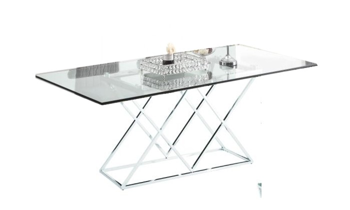 Table de salle à manger ultra design en acier inoxydable silver et plateau vitre IDEA