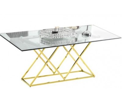 Table de salle à manger ultra design en acier inoxydable gold et vitre IDEA