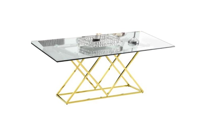 Table de salle à manger ultra design en acier inoxydable gold et vitre IDEA