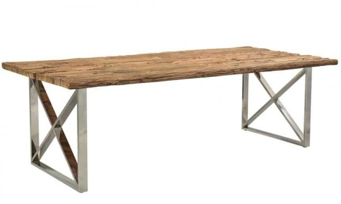 Table de salle à manger ultra design en acier inoxydable poli et plateau au choix KEXIS