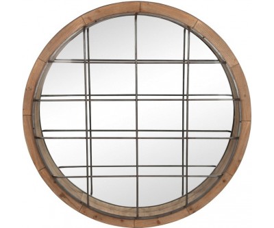 Miroir Rond Bois/Fer Naturel/Marron