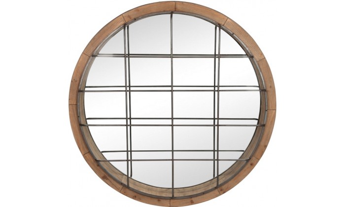 Miroir Rond Bois/Fer Naturel/Marron