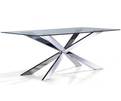 Table de salle à manger ultra design en acier inoxydable poli et plateau au choix ALVINA
