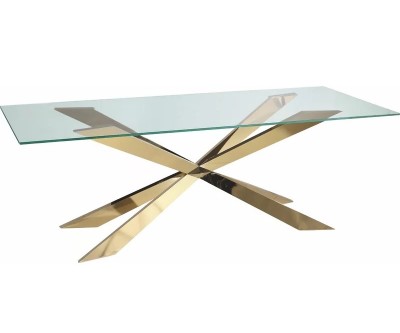 Table de salle à manger ultra design en acier inoxydable poli et plateau au choix ALVINA