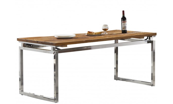 Table de salle à manger ultra design en acier silver poli et plateau au choix LUIGI