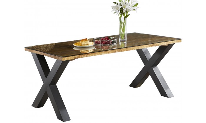 Table de salle à manger ultra design en acier inoxydable poli et plateau au choix BOOMST