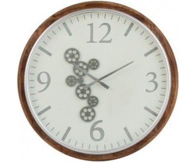 Horloge Engrenage Chiffres Arabes Mdf Blanc/Marron/Gris Large