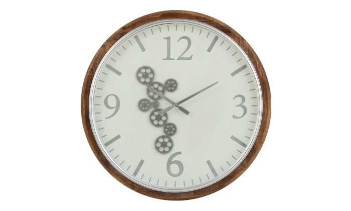 Horloge Engrenage Chiffres Arabes Mdf Blanc/Marron/Gris Large